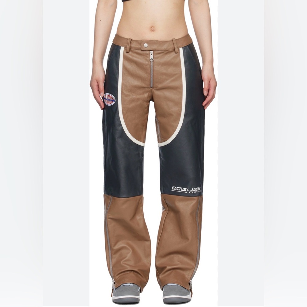 Nike Jordon Travis Scott Cactus Jack Two-Tone Leather Pants size 12 zipper